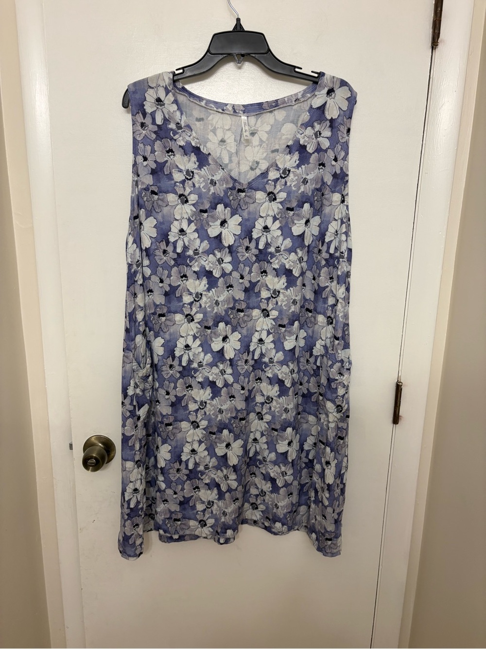 Blue Sky Clothing Co. Linen Bamboo Floral V-Neck Tank Dress Pockets Size XL